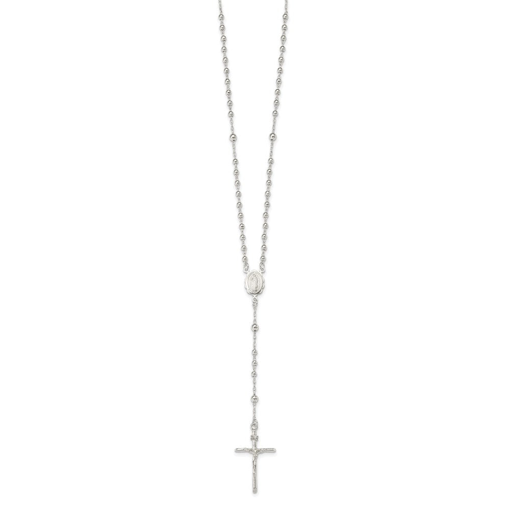 Sterling Silver Polished Beaded Rosary Necklace