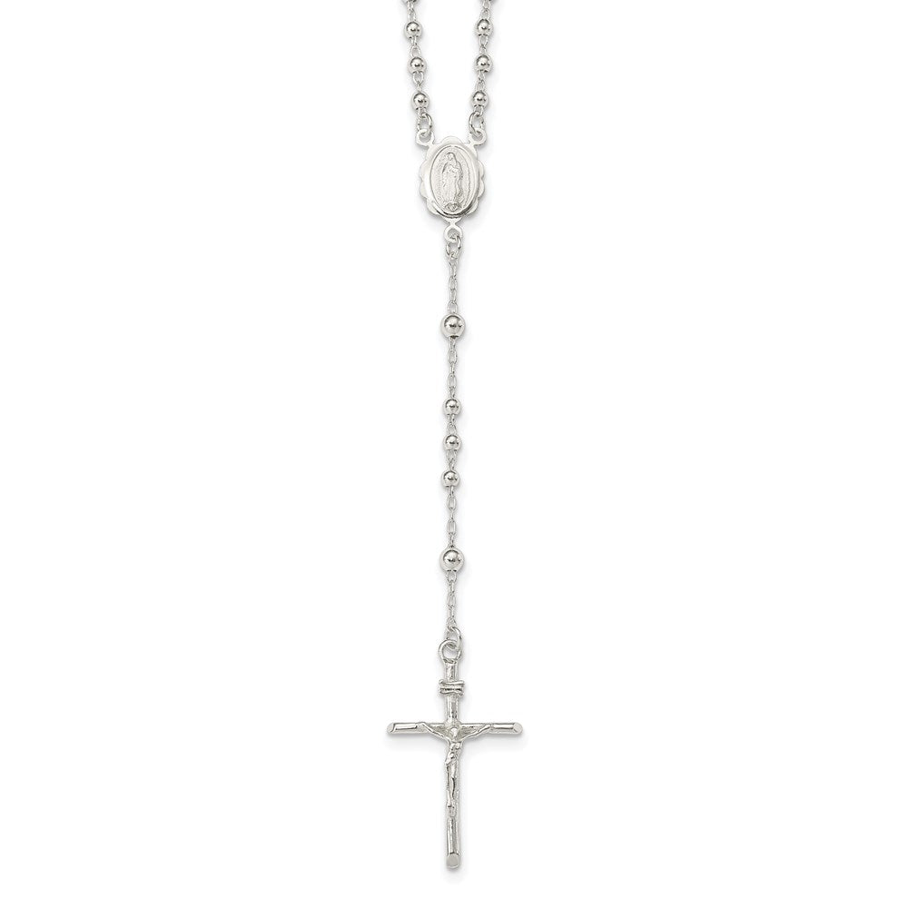 Sterling Silver Polished Beaded Rosary Necklace