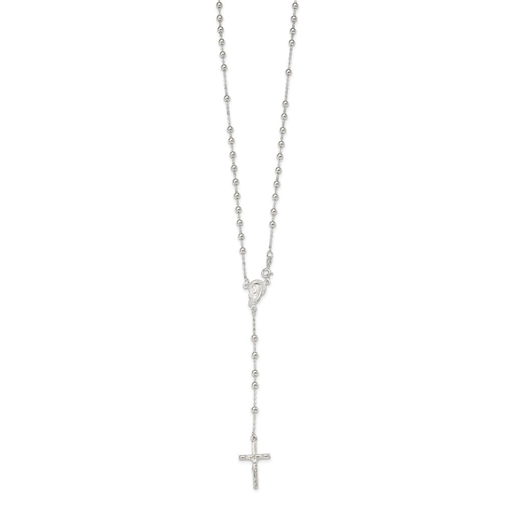 Sterling Silver Polished Crucifix Beaded Rosary Necklace