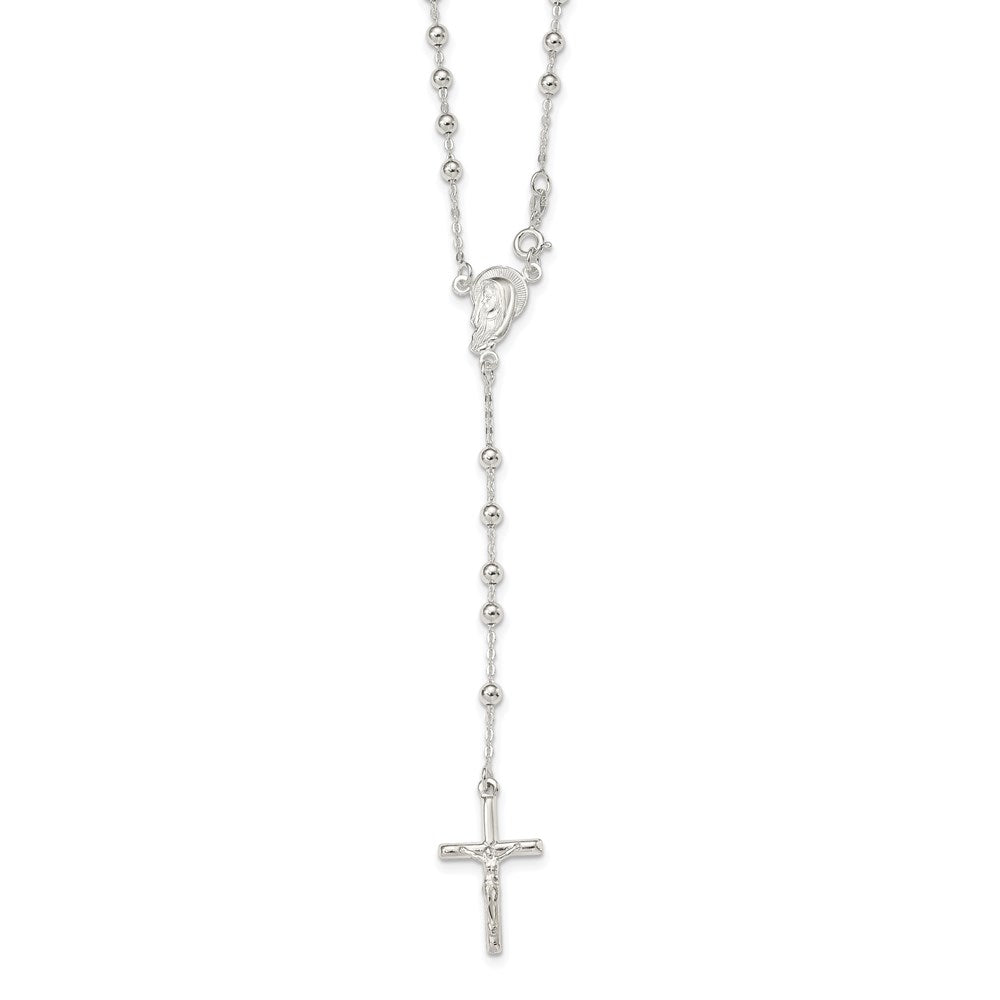 Sterling Silver Polished Crucifix Beaded Rosary Necklace