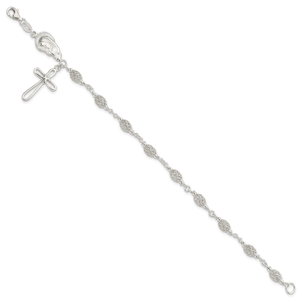 Sterling Silver Polished Fancy Rosary Bracelet