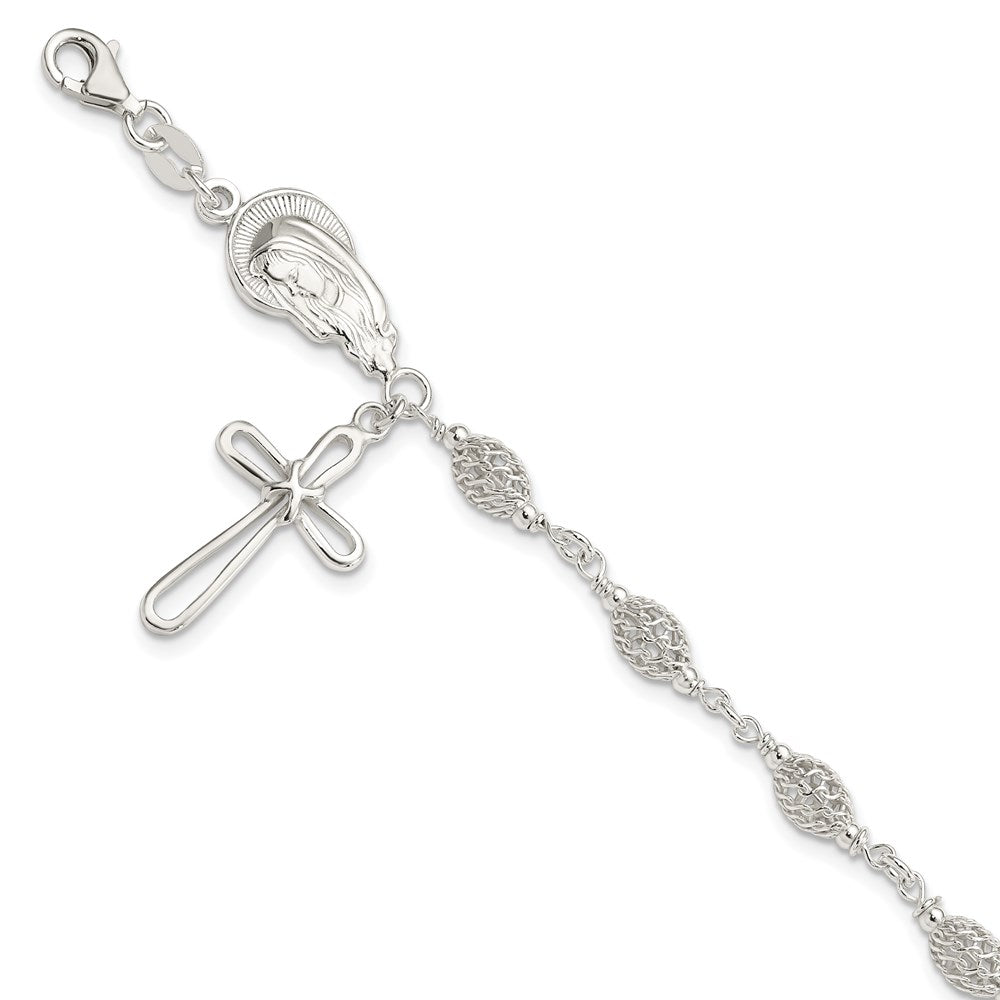 Sterling Silver Polished Fancy Rosary Bracelet