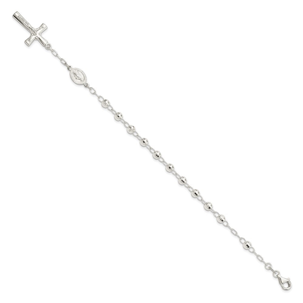 Sterling Silver Polished Beaded Rosary Bracelet