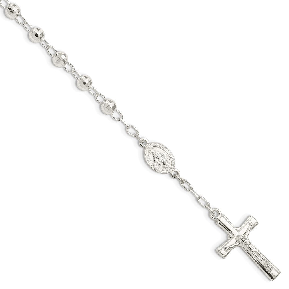 Sterling Silver Polished Beaded Rosary Bracelet