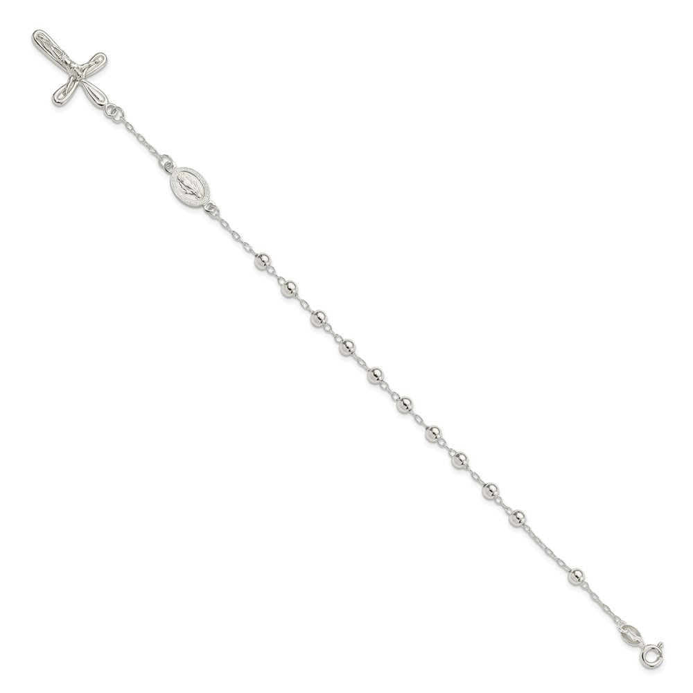 Sterling Silver Polished Beaded Single Decade Rosary Bracelet