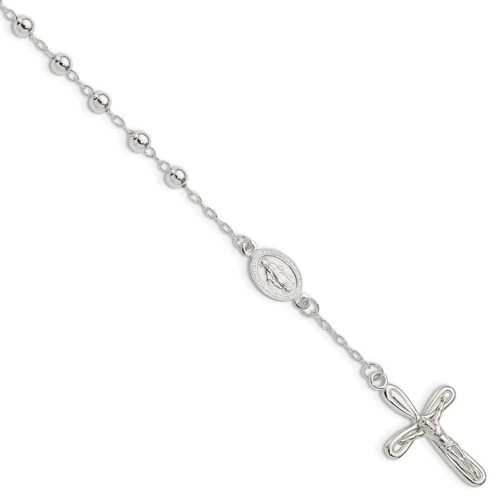Sterling Silver Polished Beaded Single Decade Rosary Bracelet