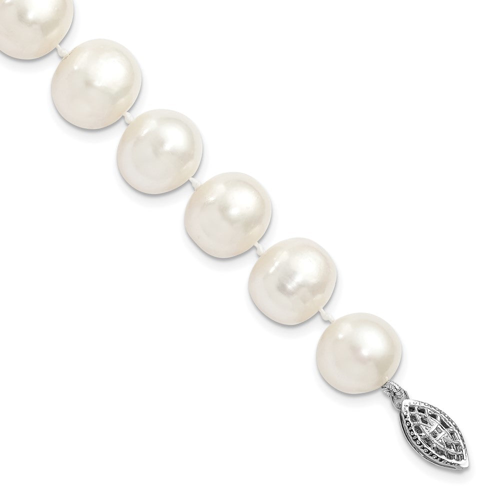 Sterling Silver Rhodium-plated 11- White Near-Round Freshwater Cultured Pearl Bracelet