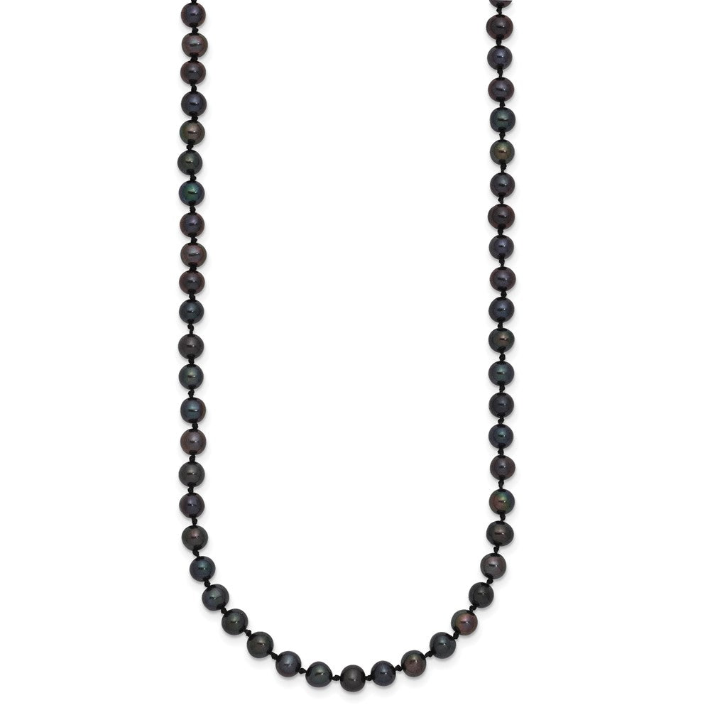 Sterling Silver Rhodium-plated 4- Black Near-Round Freshwater Cultured Pearl Necklace