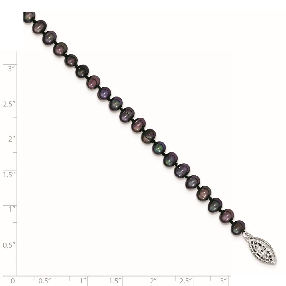 Sterling Silver Rhodium-plated 4- Black Near-Round Freshwater Cultured Pearl Bracelet