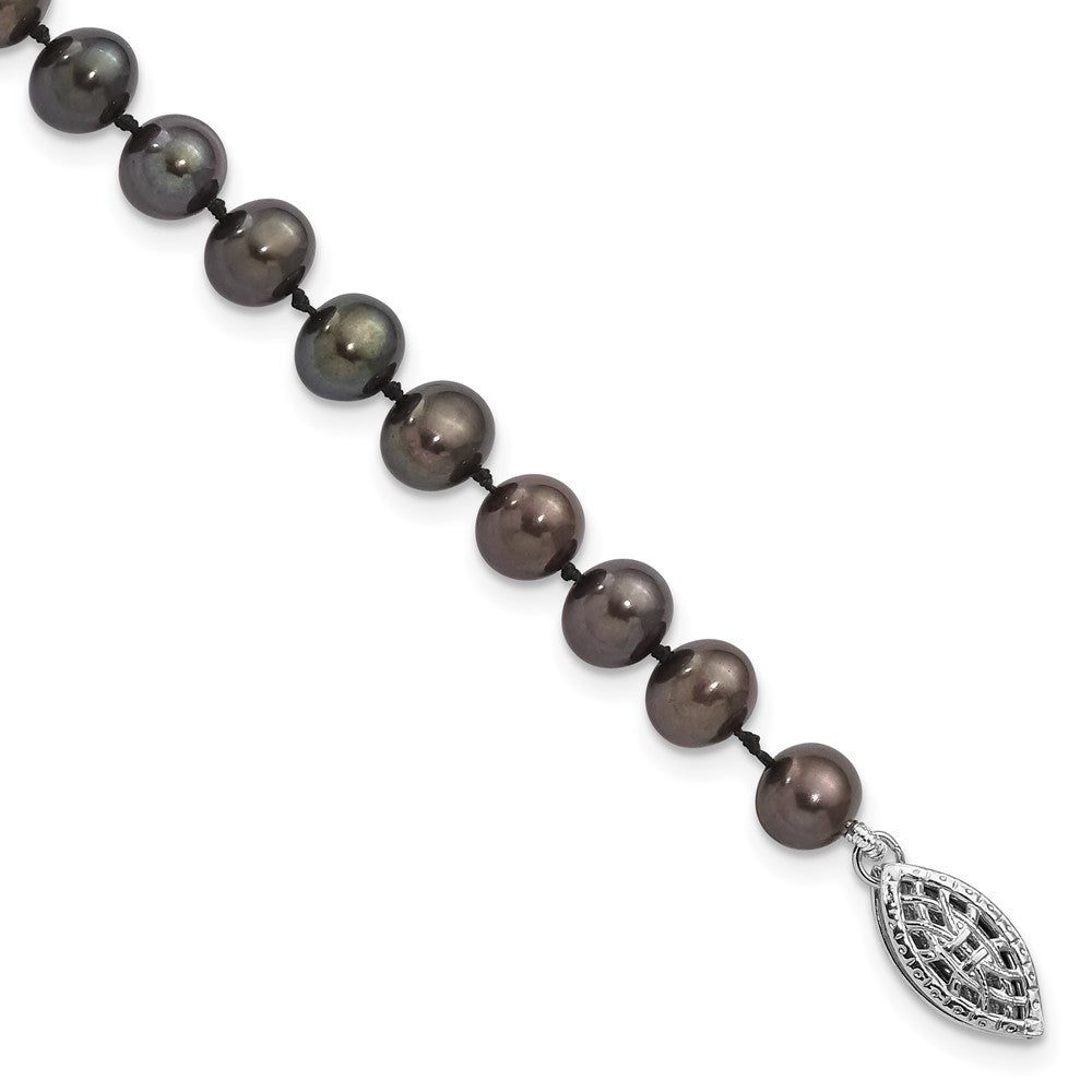 Sterling Silver Rhodium-plated 5- Black Near-Round Freshwater Cultured Pearl Bracelet