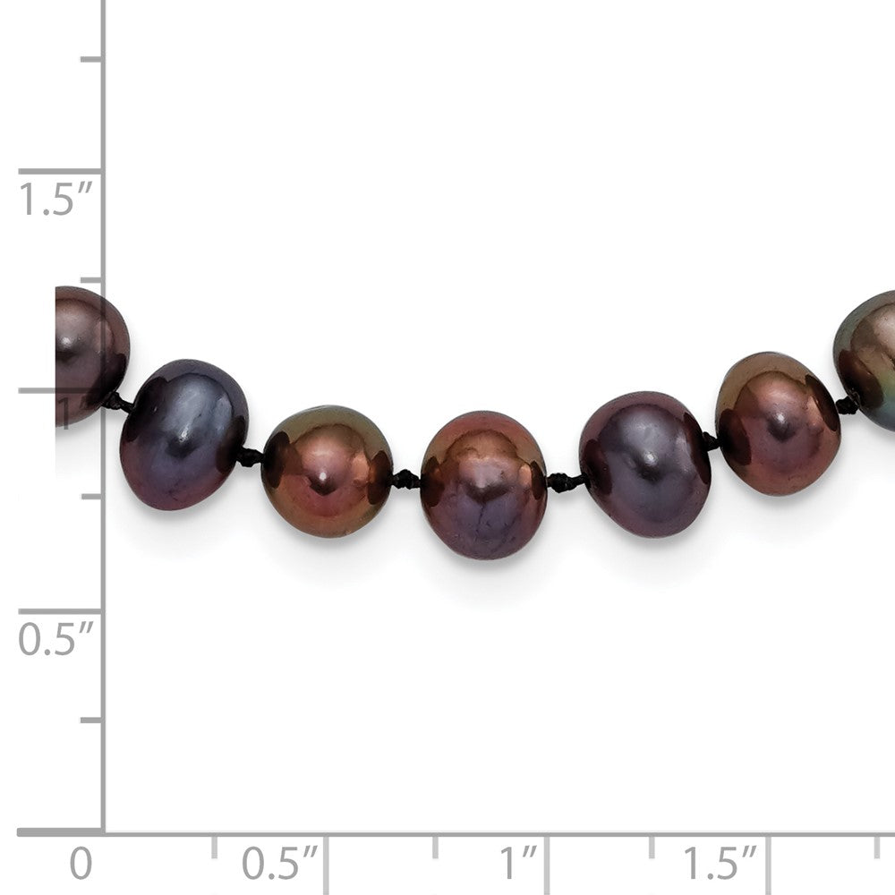 Sterling Silver Rhodium-plated 7- Black Near-Round Freshwater Cultured Pearl Necklace