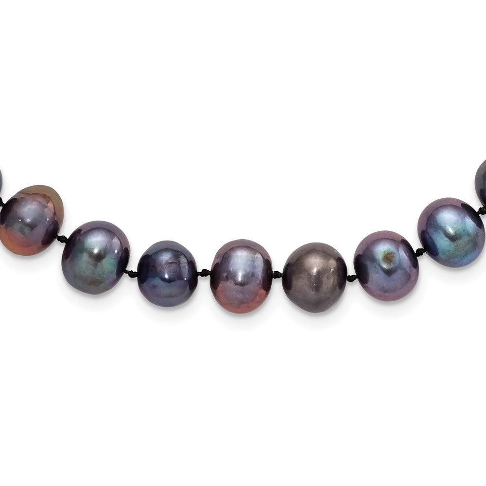 Sterling Silver Rhodium-plated 9- Black Near-Round Freshwater Cultured Pearl Necklace