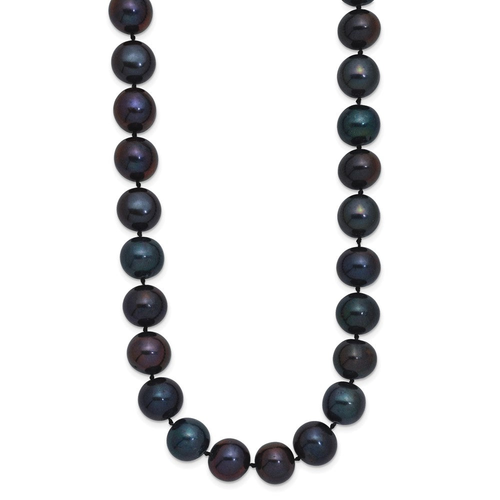 Sterling Silver Rhodium-plated 10- Black Near-Round Freshwater Cultured Pearl Necklace