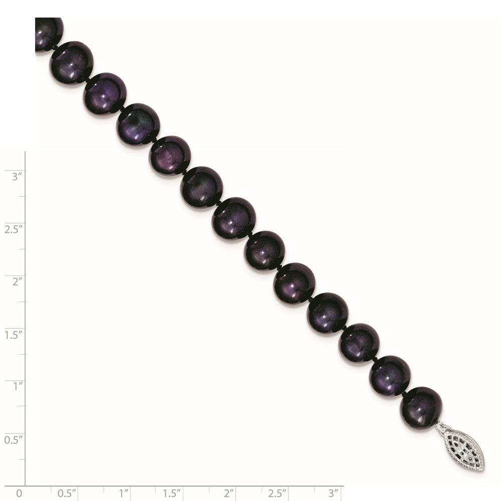 Sterling Silver Rhodium-plated 10- Black Near-Round Freshwater Cultured Pearl Bracelet