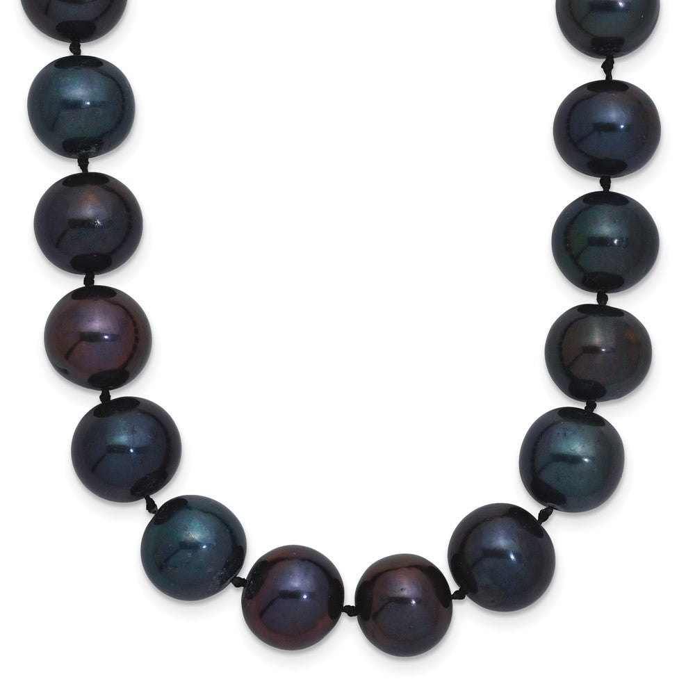 Sterling Silver Rhodium-plated 10- Black Near-Round Freshwater Cultured Pearl Necklace