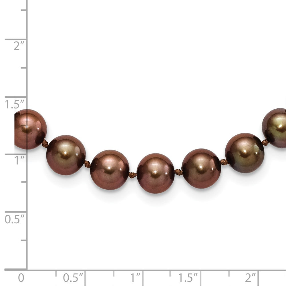 Sterling Silver Rhodium-plated 8- Brown Near-Round Freshwater Cultured Pearl Necklace
