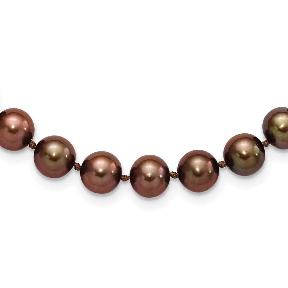 Sterling Silver Rhodium-plated 8- Brown Near-Round Freshwater Cultured Pearl Necklace