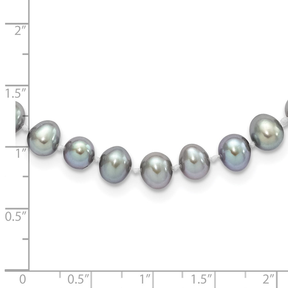 Sterling Silver Rhodium-plated 6- Grey Near-Round Freshwater Cultured Pearl Necklace