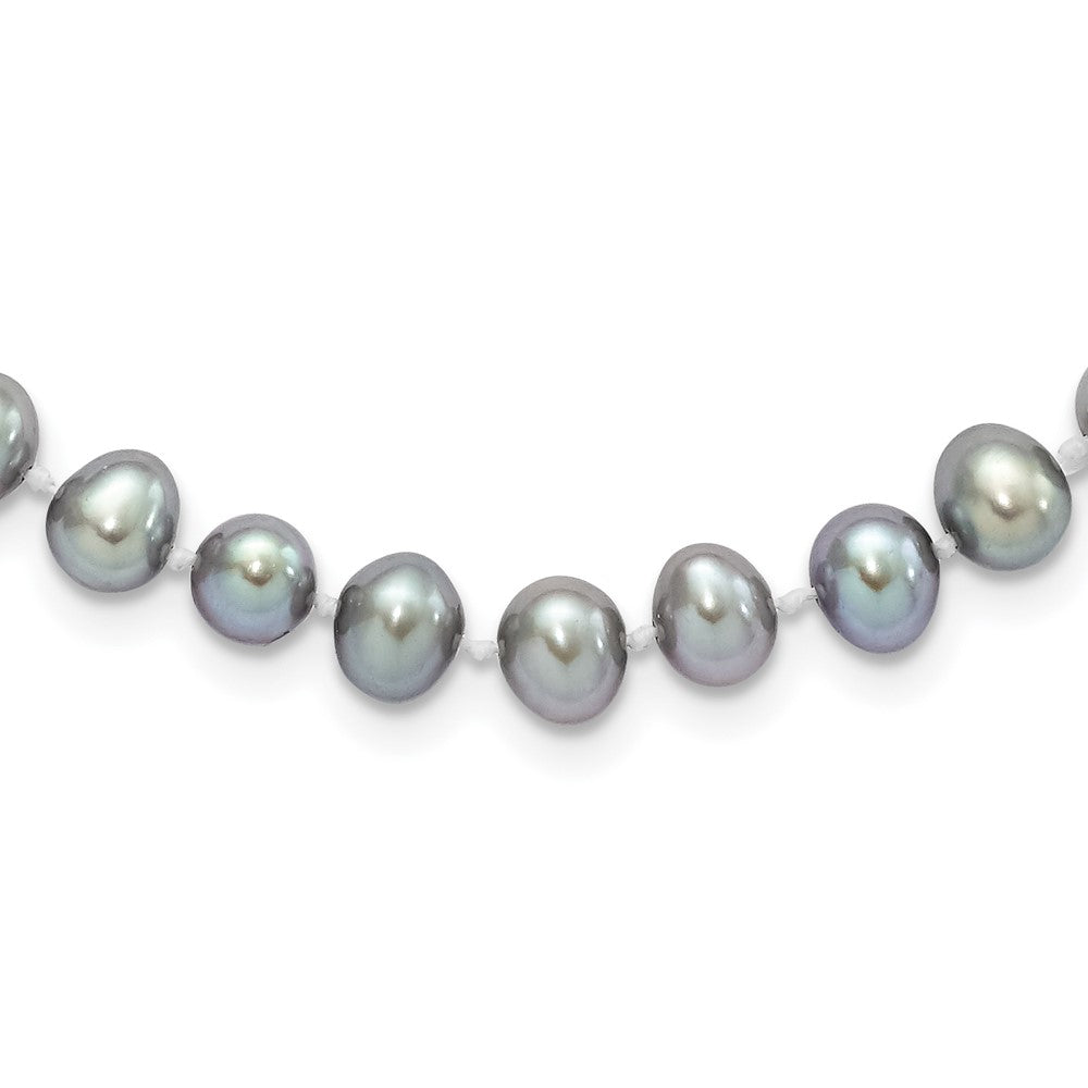 Sterling Silver Rhodium-plated 6- Grey Near-Round Freshwater Cultured Pearl Necklace