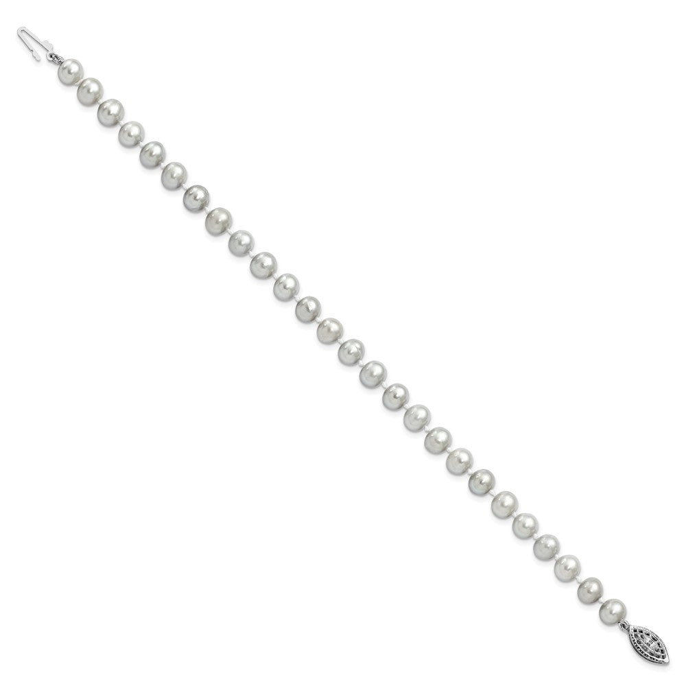 Sterling Silver Rhodium-plated 6- Grey Near-Round Freshwater Cultured Pearl Bracelet