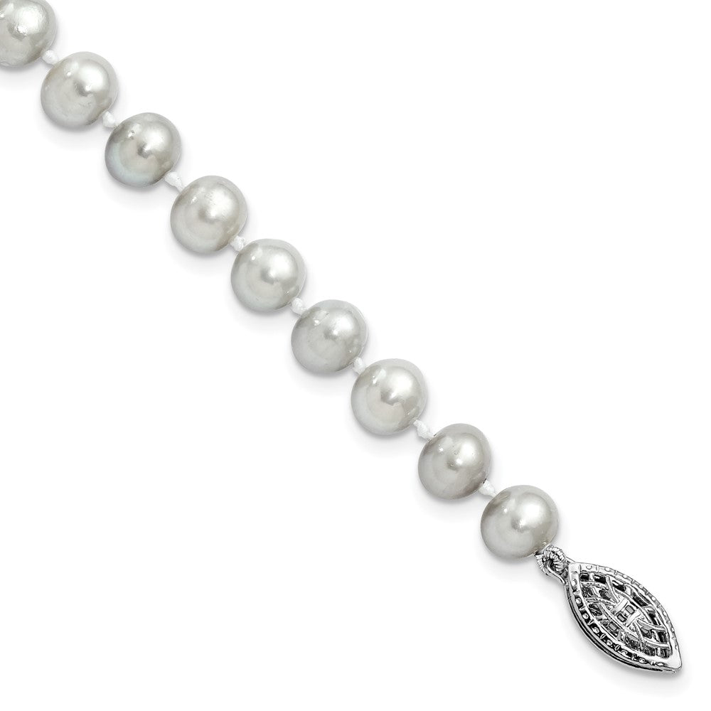 Sterling Silver Rhodium-plated 6- Grey Near-Round Freshwater Cultured Pearl Bracelet