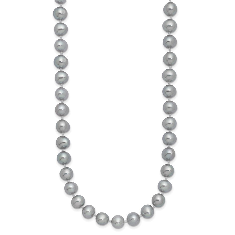 Sterling Silver Rhodium-plated 7- Grey Near-Round Freshwater Cultured Pearl Necklace