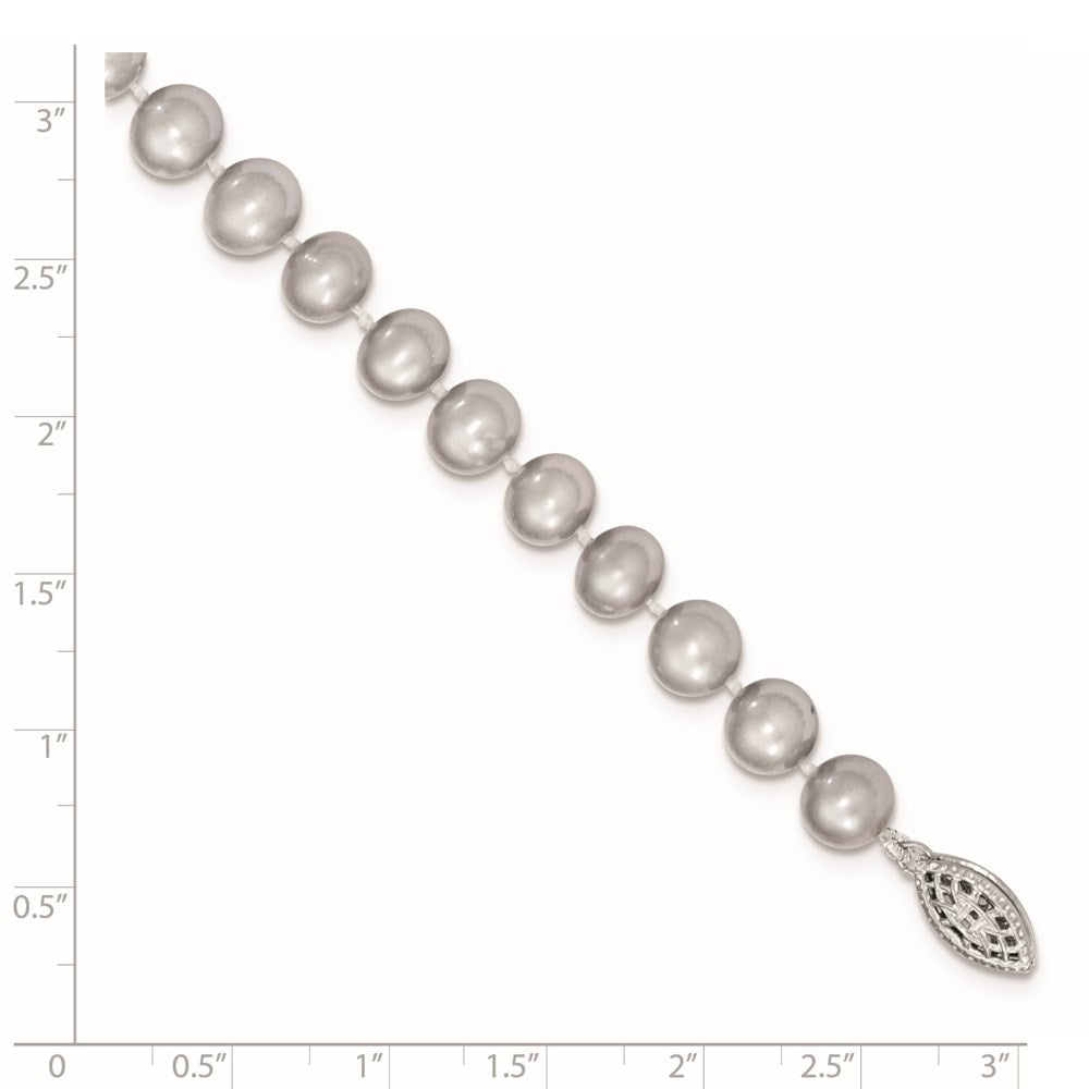 Sterling Silver Rhodium-plated 7- Grey Near-Round Freshwater Cultured Pearl Bracelet