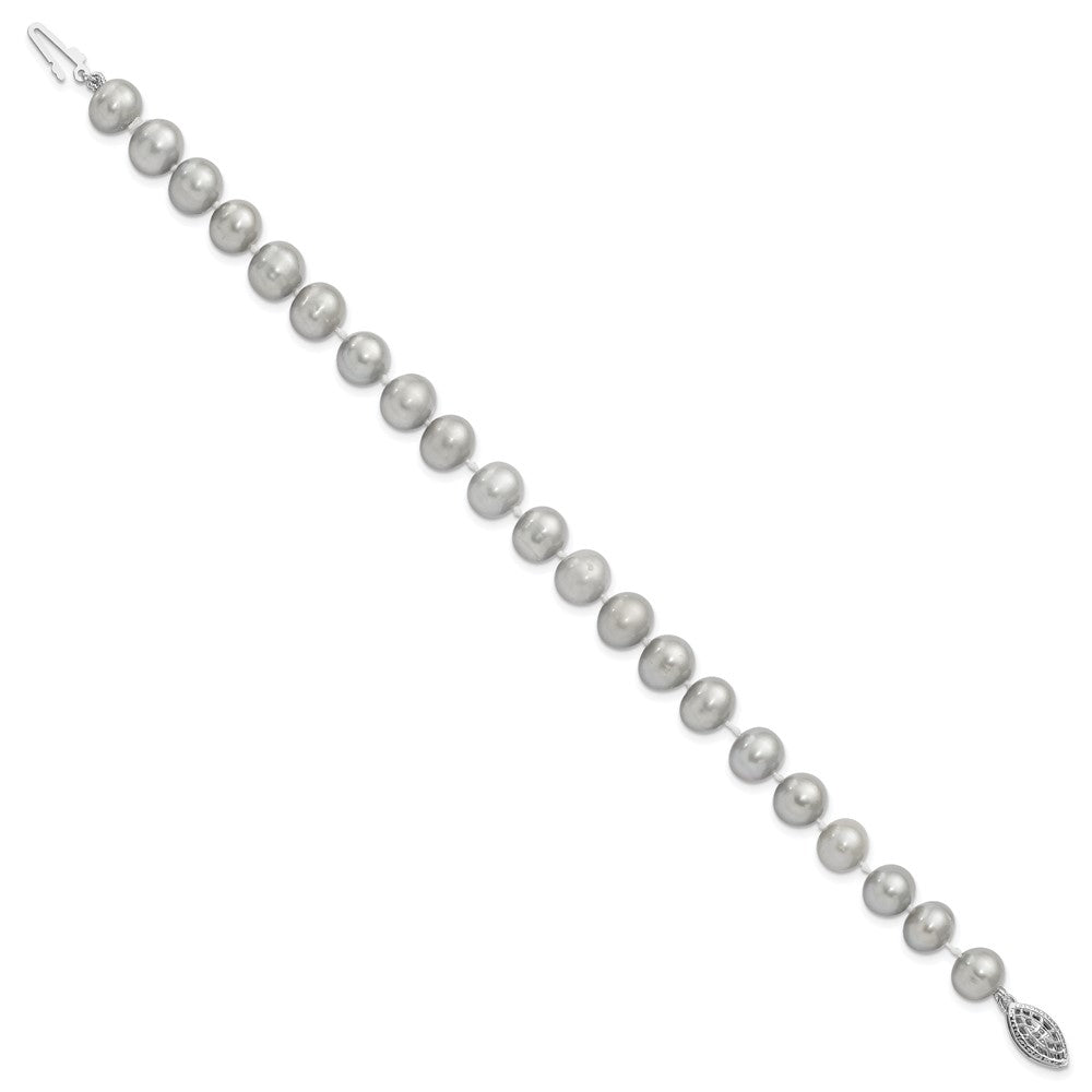 Sterling Silver Rhodium-plated 7- Grey Near-Round Freshwater Cultured Pearl Bracelet