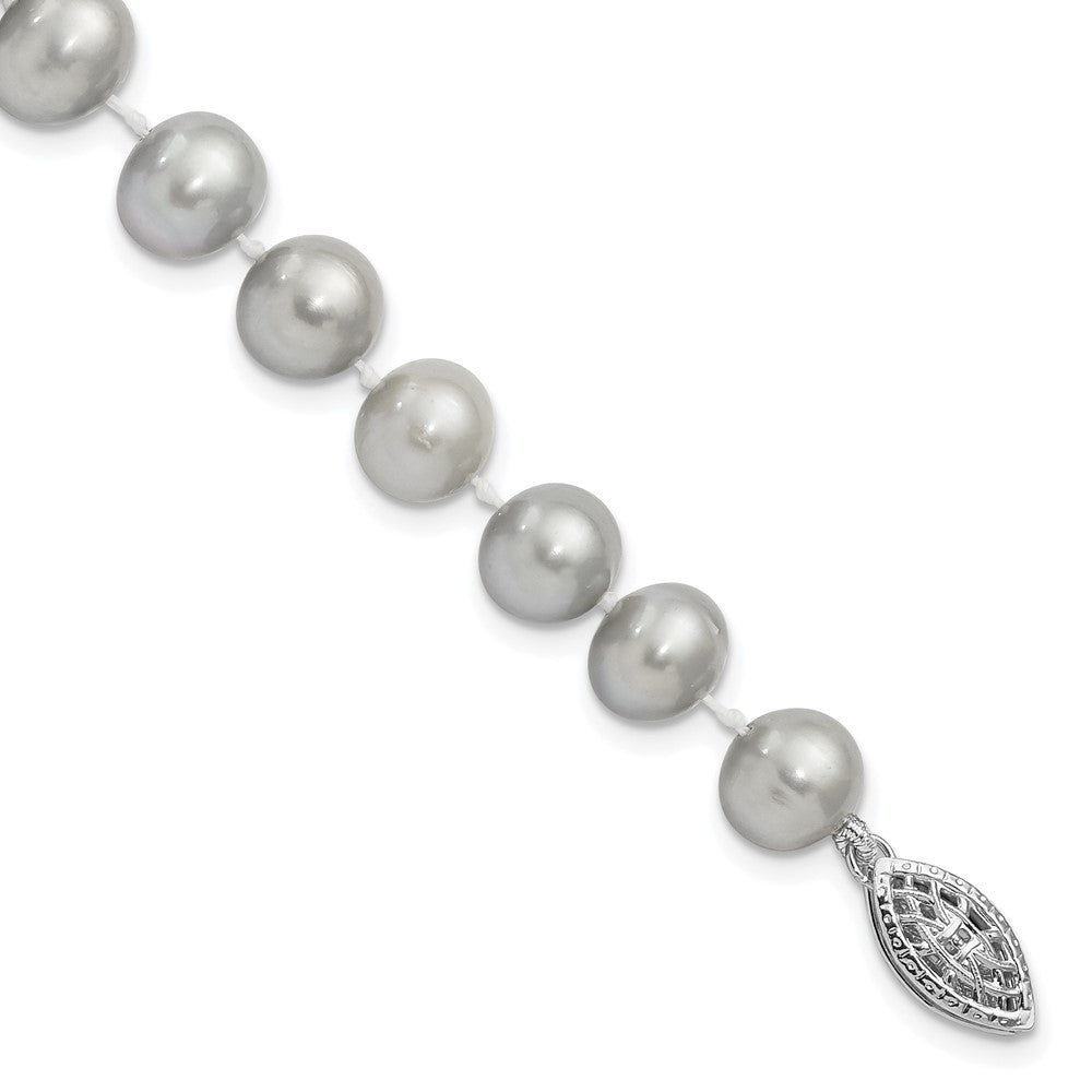 Sterling Silver Rhodium-plated 7- Grey Near-Round Freshwater Cultured Pearl Bracelet