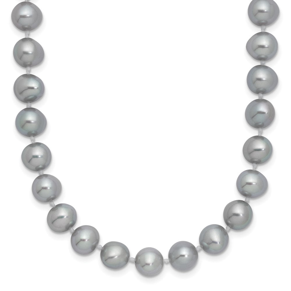 Sterling Silver Rhodium-plated 7- Grey Near-Round Freshwater Cultured Pearl Necklace