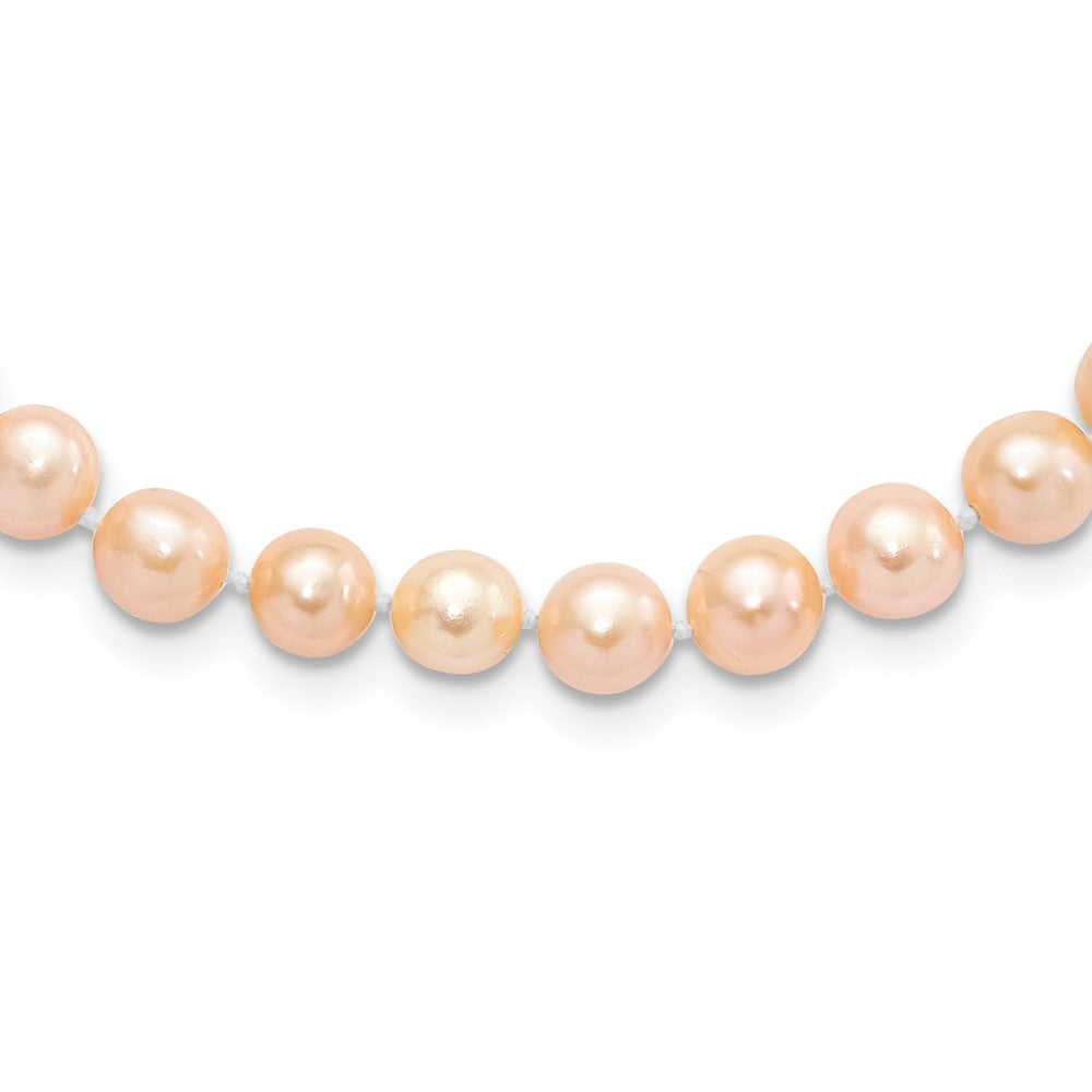 Sterling Silver Rhodium-plated 6- Pink Near-Round Freshwater Cultured Pearl Necklace