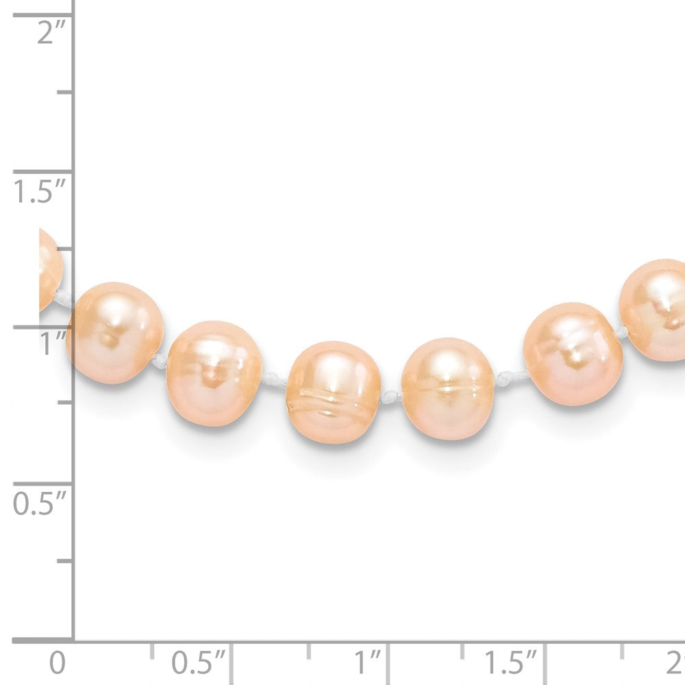 Sterling Silver Rhodium-plated 7- Pink Near-Round Freshwater Cultured Pearl Necklace
