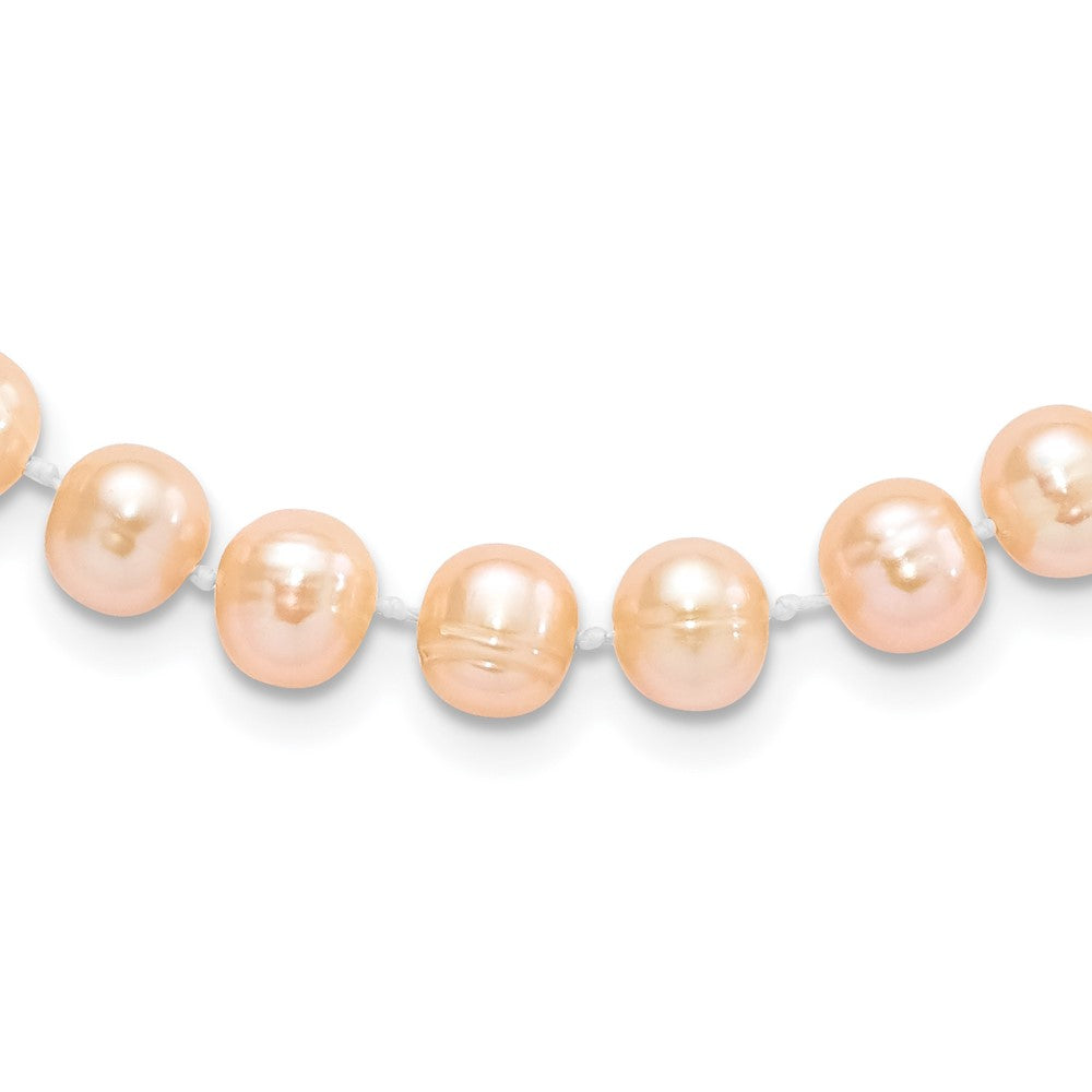 Sterling Silver Rhodium-plated 7- Pink Near-Round Freshwater Cultured Pearl Necklace