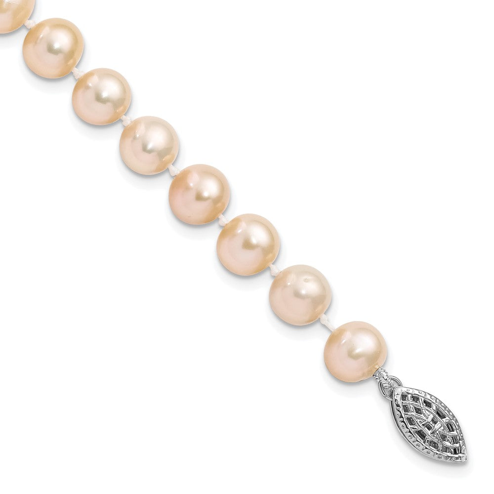 Sterling Silver Rhodium-plated 7- Pink Near-Round Freshwater Cultured Pearl Bracelet