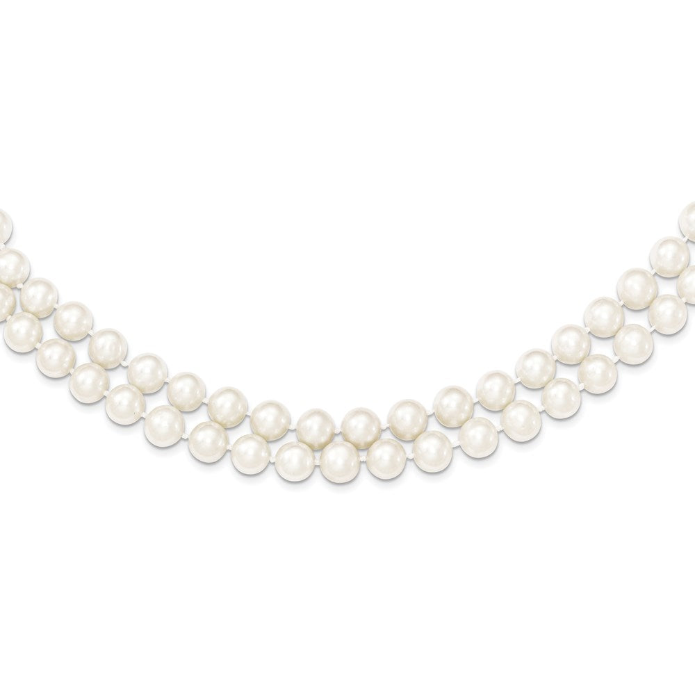 Sterling Silver Rhodium 7.5- White FWC Pearl 2-Strand Necklace