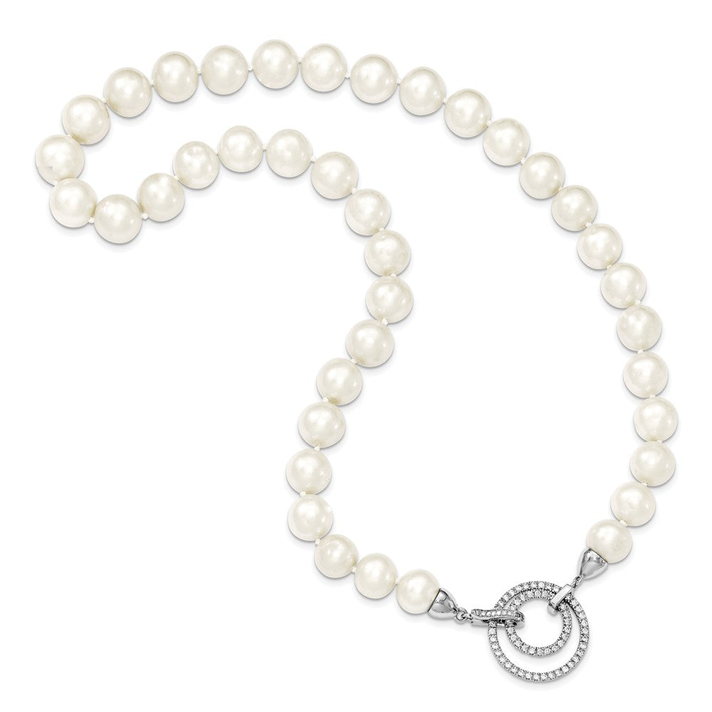 Sterling Silver RH 10- White FWC Pearl CZ Clasp Adjust. Necklace