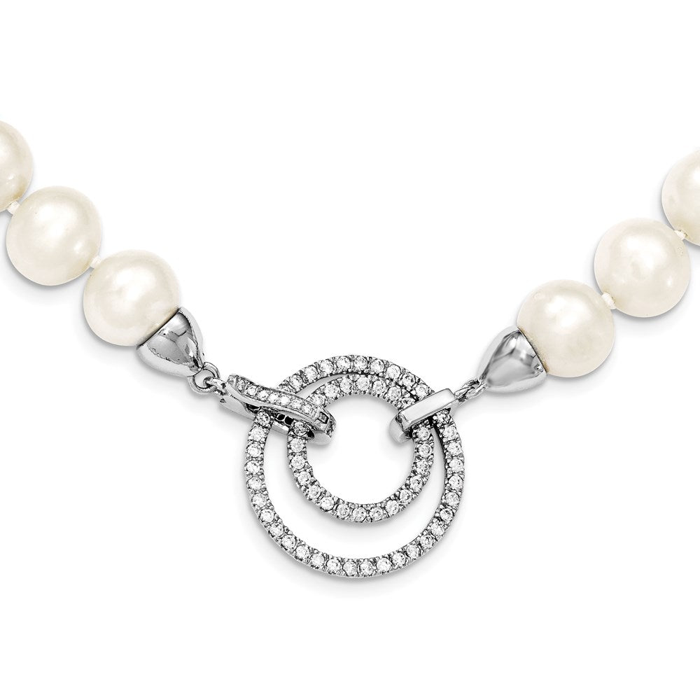 Sterling Silver RH 10- White FWC Pearl CZ Clasp Adjust. Necklace