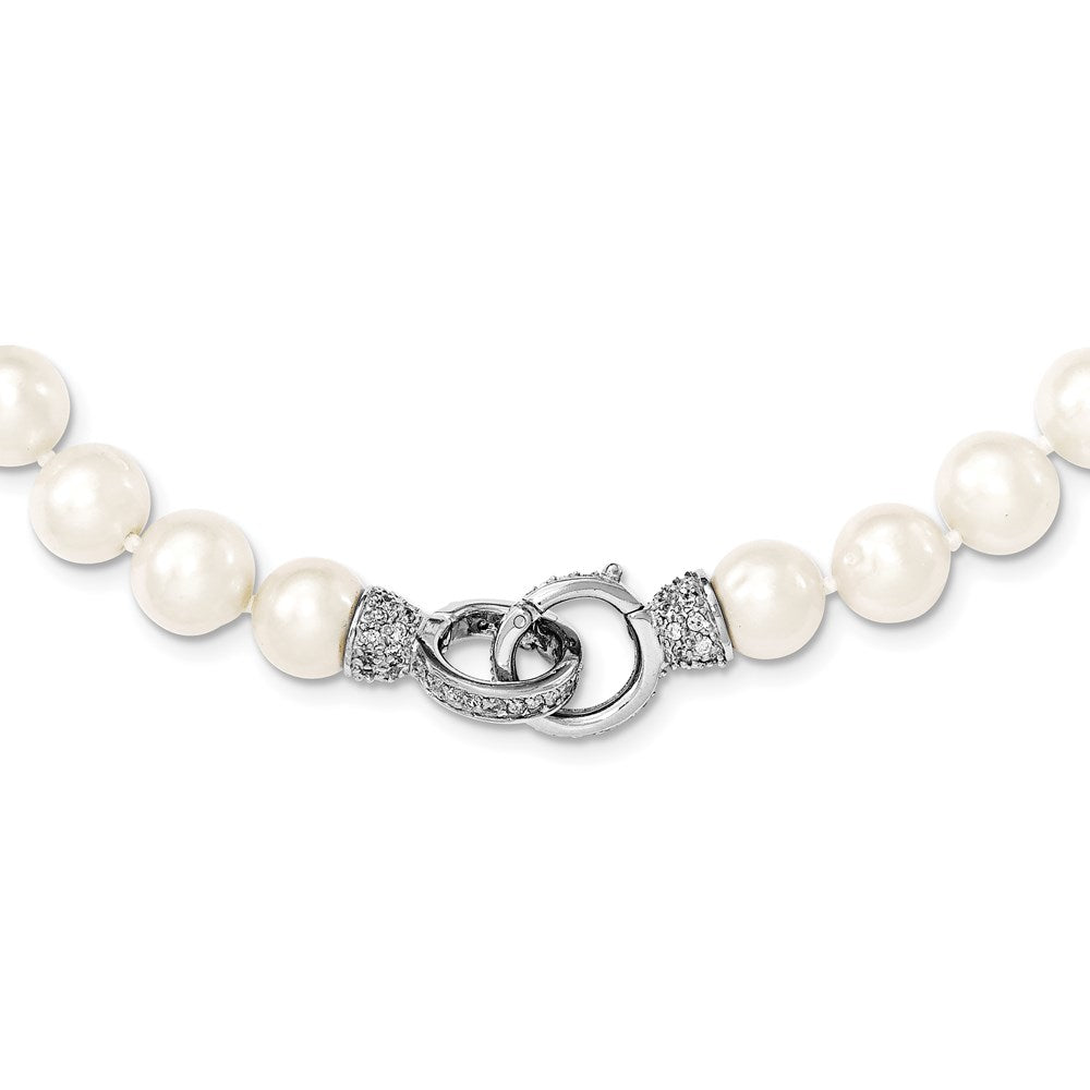 Sterling Silver RH 9- White FWC Pearl CZ Clasp Adjust. Necklace