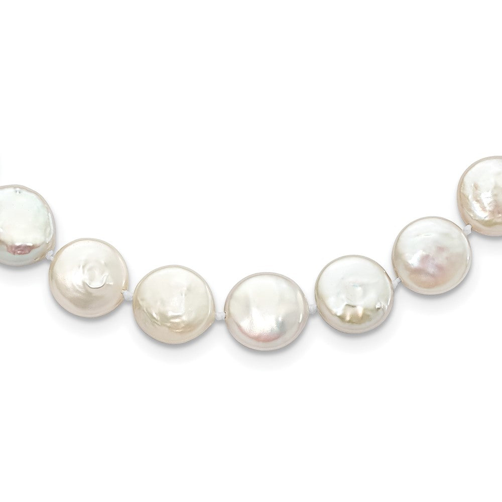 Sterling Silver Rhodium-plated 10- White Coin Freshwater Cultured Pearl Necklace