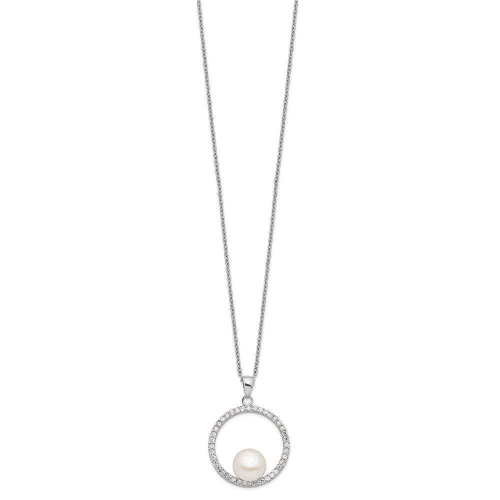 Sterling Silver Rhodium-plated 8- White FWC Pearl and CZ Necklace