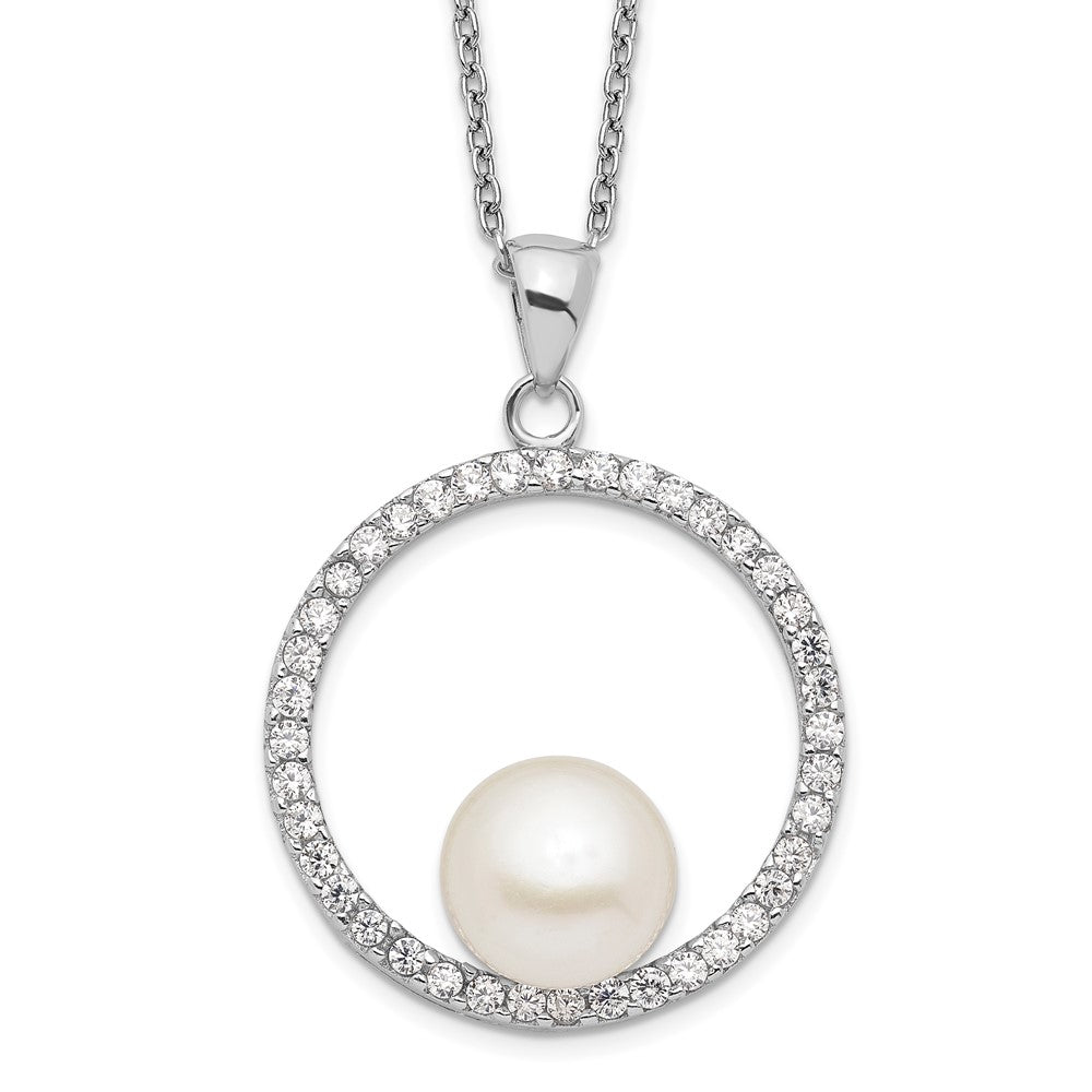 Sterling Silver Rhodium-plated 8- White FWC Pearl and CZ Necklace