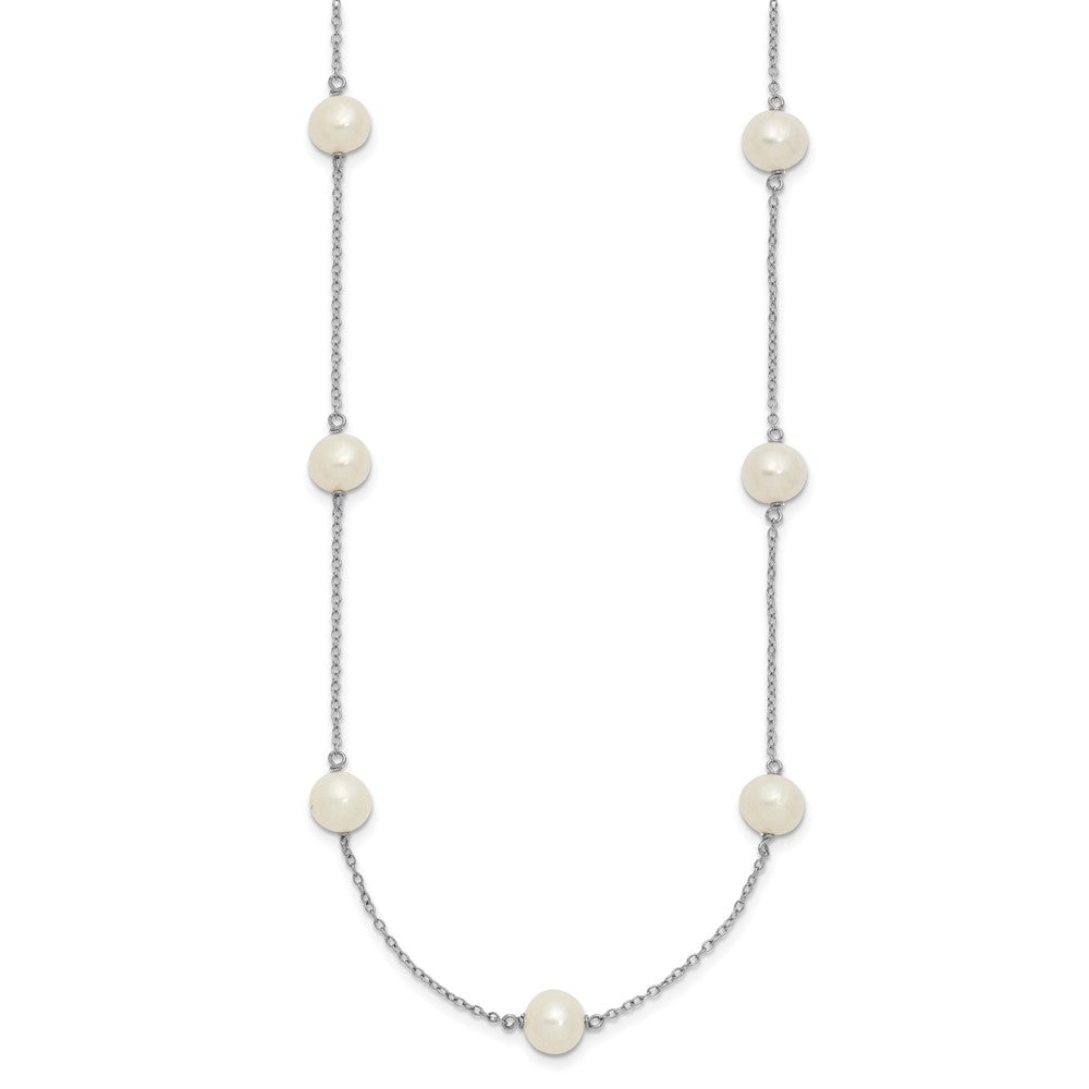 Sterling Silver Rh-plated 7- FW Cultured 9 Station Pearl Necklace