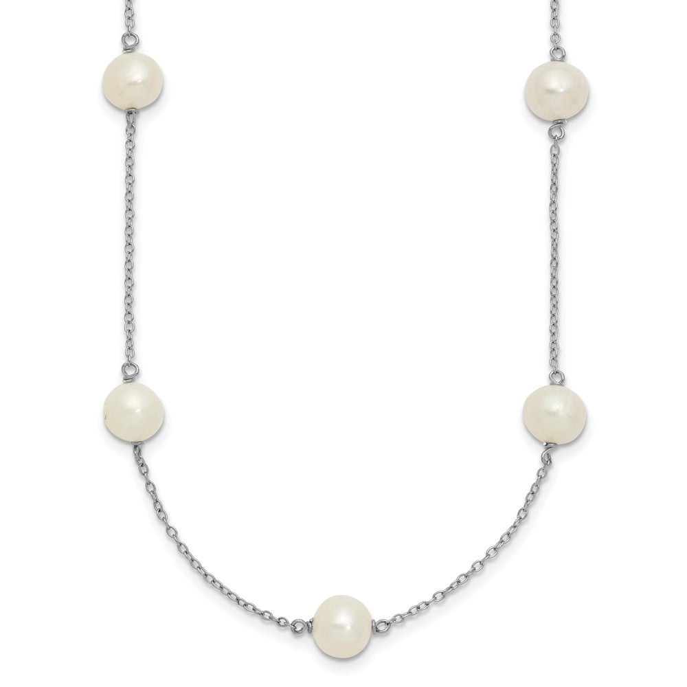 Sterling Silver Rh-plated 7- FW Cultured 9 Station Pearl Necklace