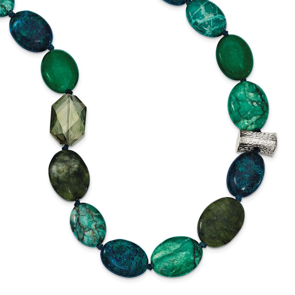 Sterling Silver Jade, Crystal, Jasper and Serpentine w/ ext Necklace