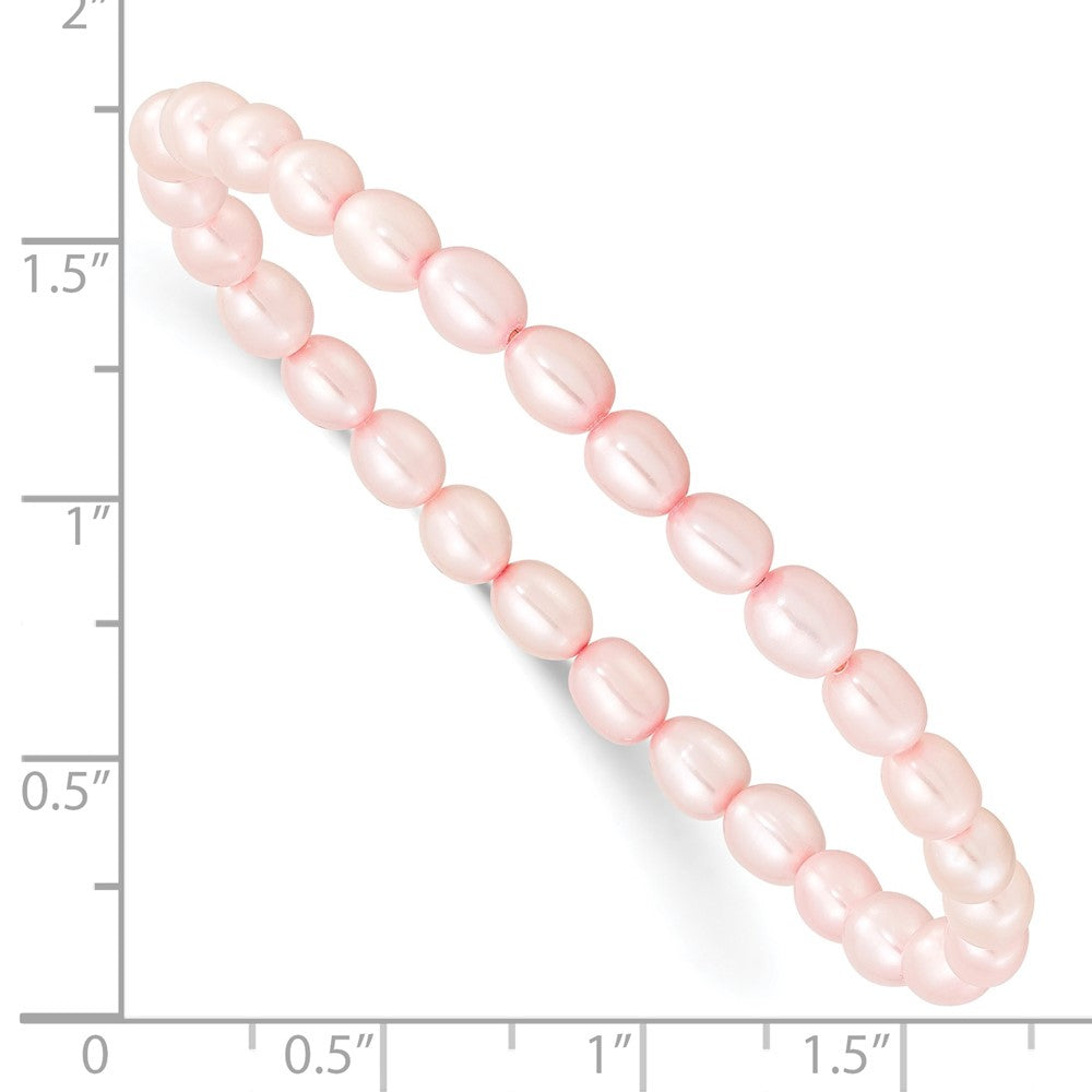 Children's 4- Pink Rice Freshwater Cultured Pearl Stretch Bracelet