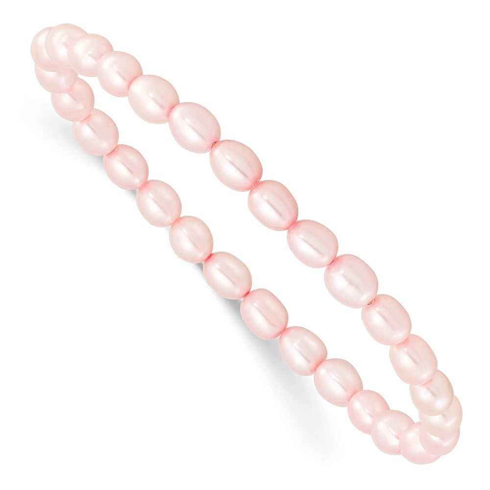 Children's 4- Pink Rice Freshwater Cultured Pearl Stretch Bracelet