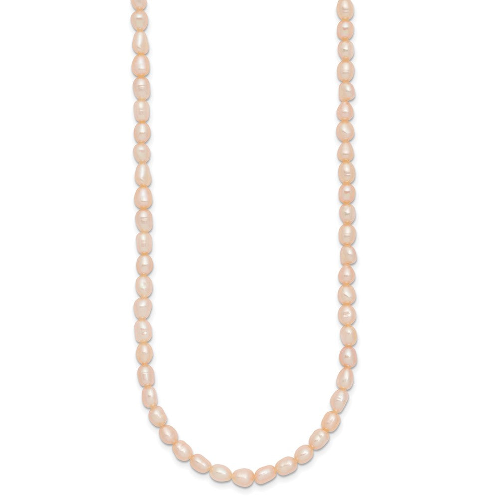 Sterling Silver Rhodium-plate 4- Pink Rice Freshwater Cultured Pearl Children's Necklace