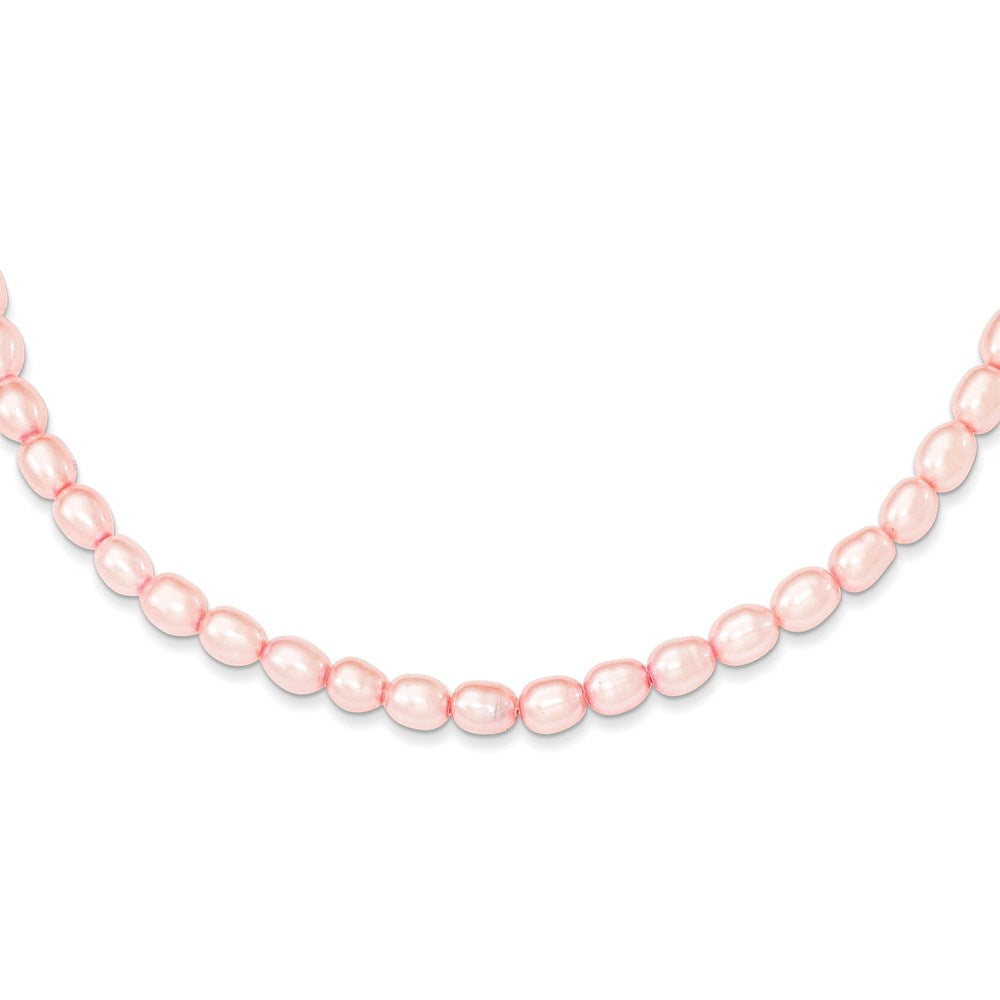 Sterling Silver Rhodium-plated 4- Pink Rice Freshwater Cultured Pearl Children's Necklace