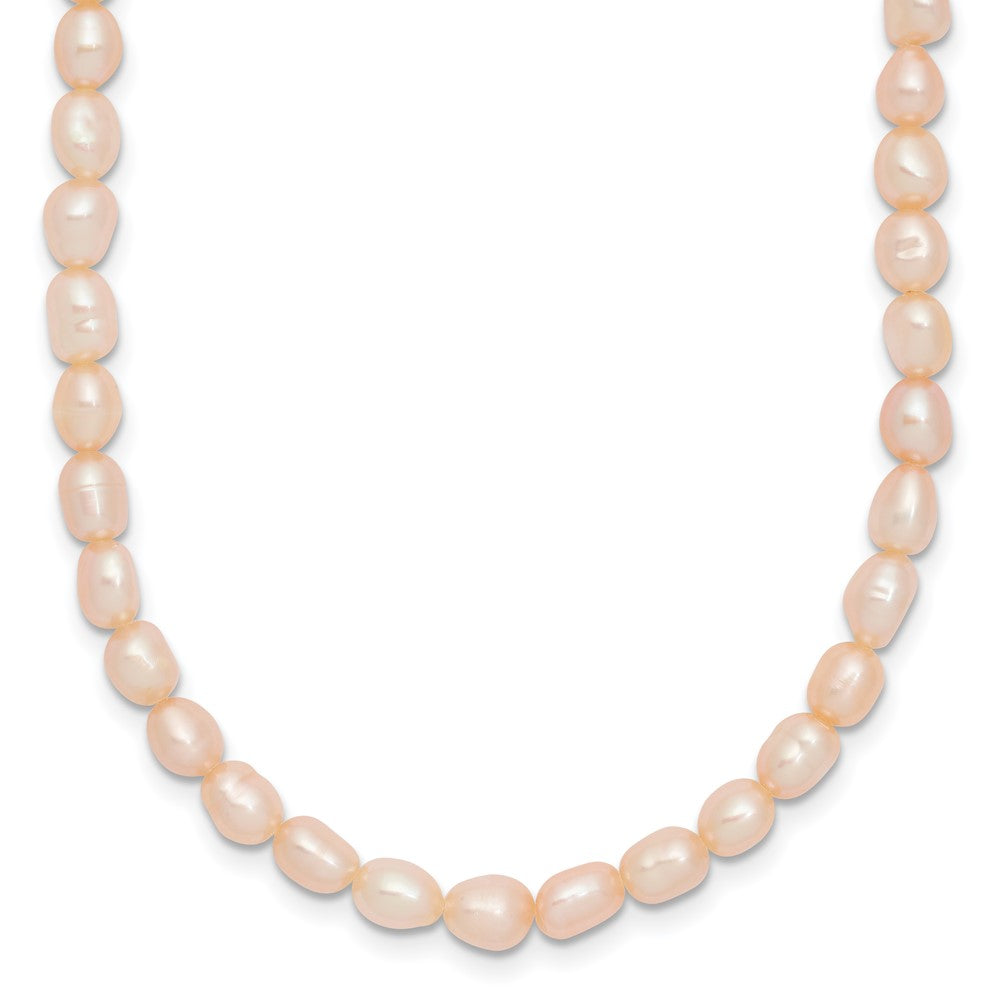 Sterling Silver Rhodium-plate 4- Pink Rice Freshwater Cultured Pearl Children's Necklace