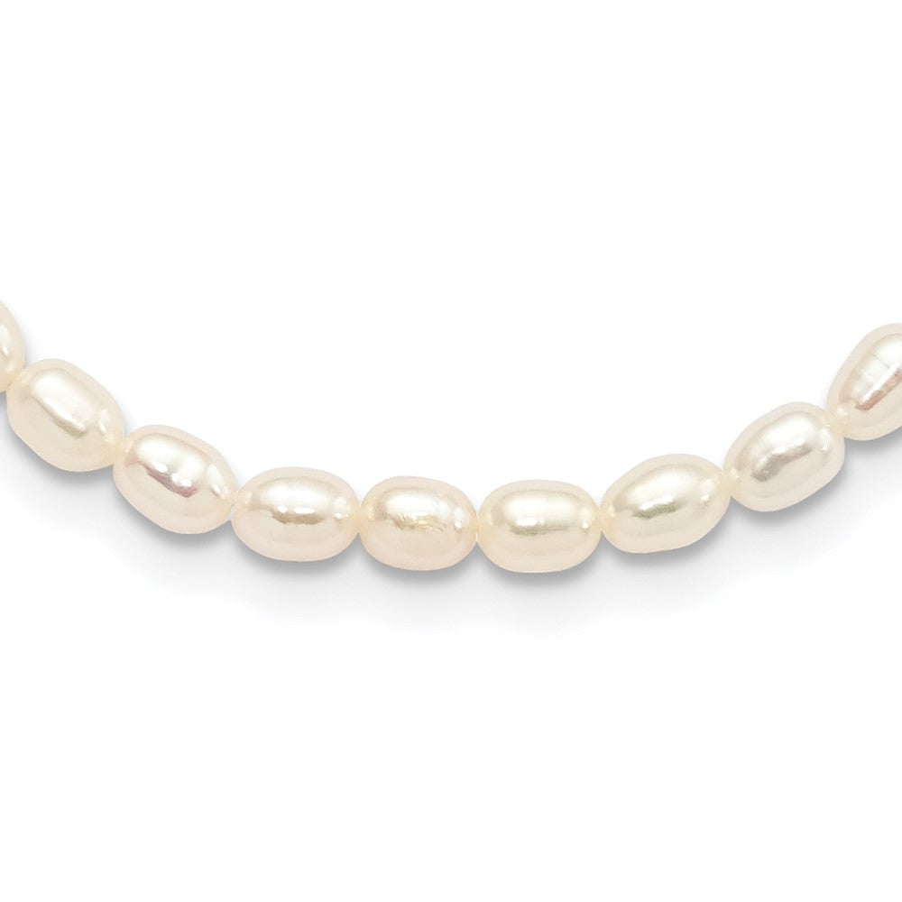 Sterling Silver Rhodium-plate 4- White Rice Freshwater Cultured Pearl Children's Necklace